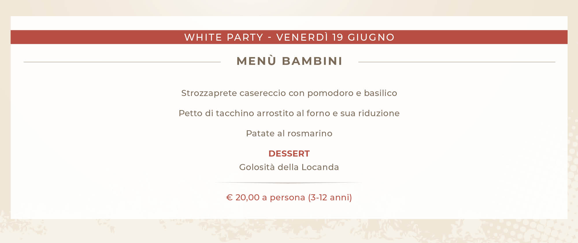 Menù bambini White Party